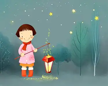 卡通童真童趣手绘萤火虫小女孩灯