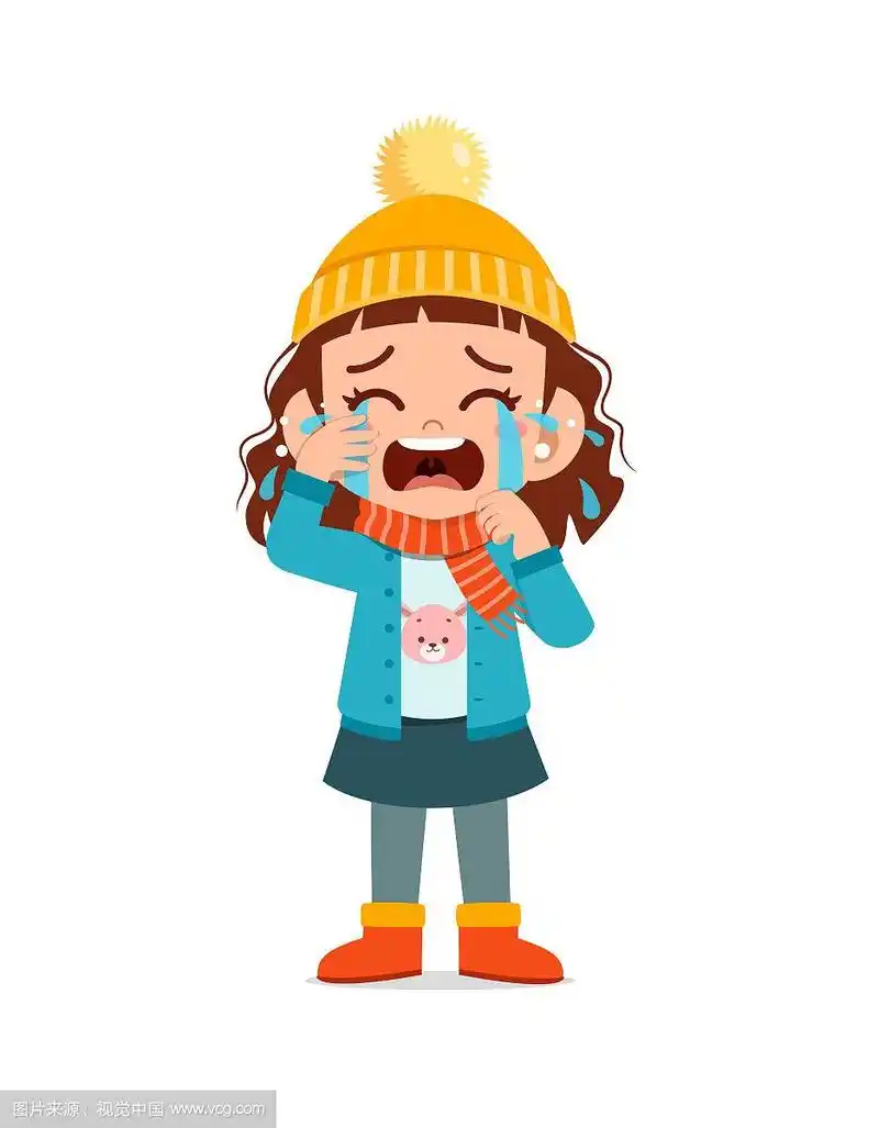 伤心可爱的小孩哭,冬天穿夹克.孩子穿着暖和的衣服尖叫哭泣
