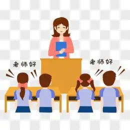 卡通手绘学生上课起立问老师好素材