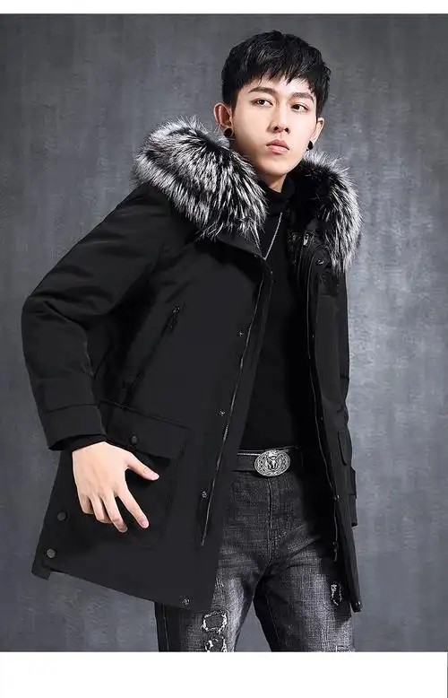 派克服男款中长款皮毛一体真整貂毛水貂皮内胆大衣兔毛皮草冬外套黑色