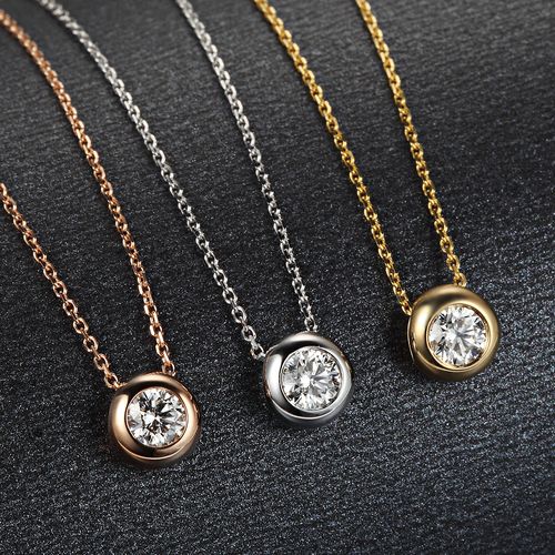 纯18k白金泡泡项链进口莫桑不掉色au750镶嵌简约30分单钻锁骨链女