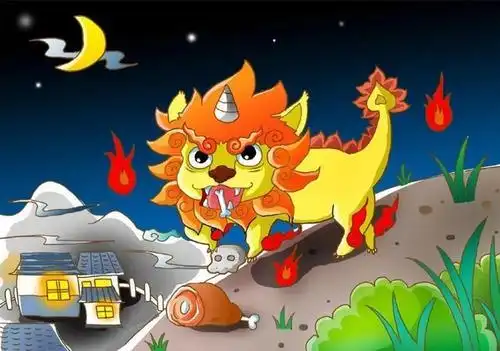 平时,年兽就会从海底下爬出来,吃牛羊鸡猪,人.年兽的故事