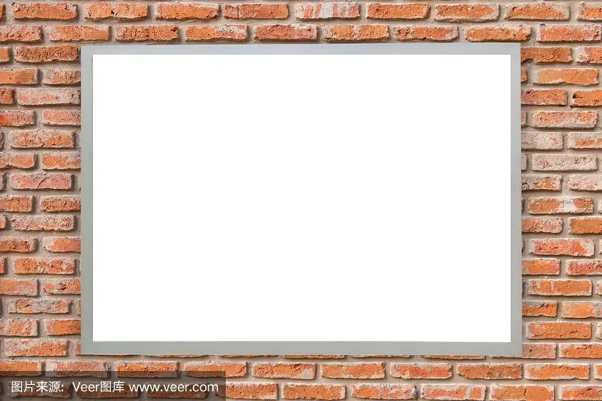 为您的文字信息或媒体内容的空白白板或广告公告牌与砖墙背景,商业