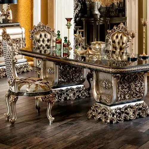 oe时尚定制仿古餐饮套装法国风格豪华皇家雕刻实木长方形餐桌椅别墅