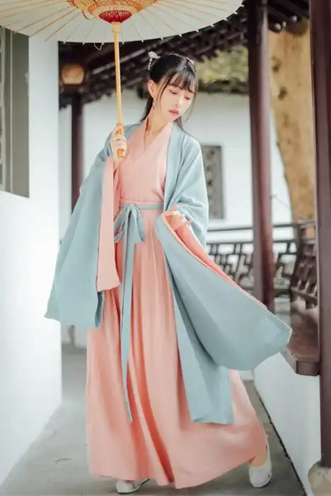 魏晋风汉服纯色长袖大袖衫外套交领上襦一片式齐腰襦裙仙女简约文艺小