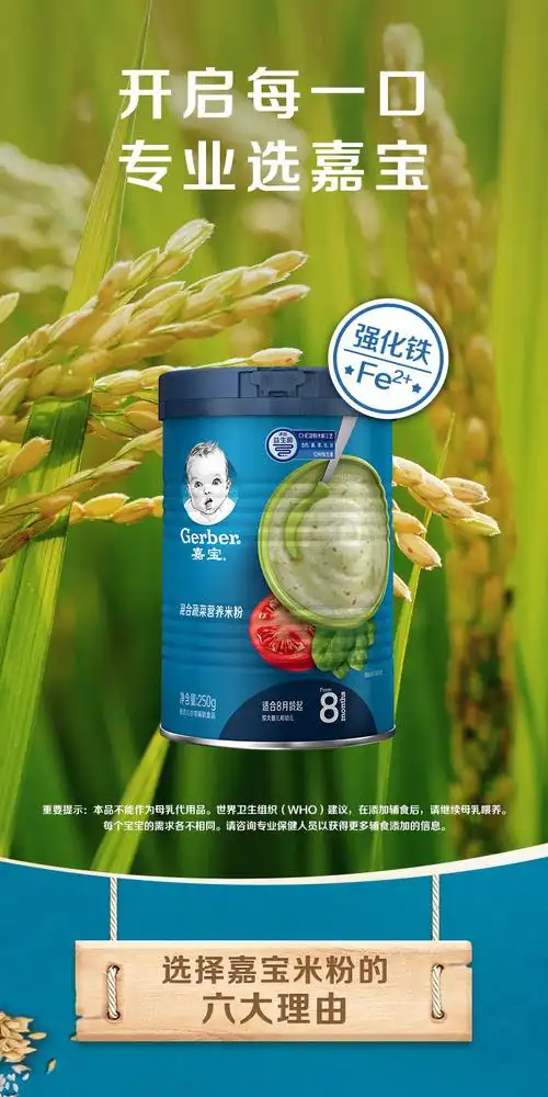 嘉宝gerber米粉婴儿辅食混合蔬菜味宝宝营养米糊3段250g