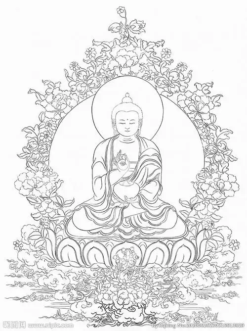 唐卡白描线稿阿弥陀佛