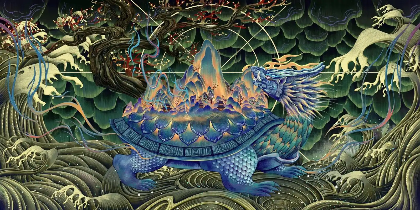 【原创插画】《四象·玄武》 作品介绍:四象玄武,执掌北方,号令万水