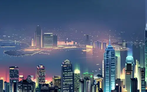 壁纸 城市夜,摩天大楼,河,雾,灯,艺术图片 1920x1200 hd 高清壁纸