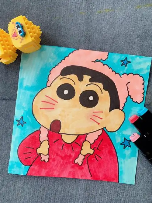 马克笔可爱的蜡笔小新附过程图简笔画