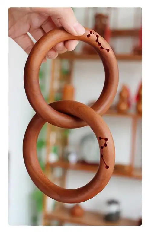 老枣木乾坤圈阴阳环手镯道家法器纯手工一体木雕刻真朱砂七星【京选品