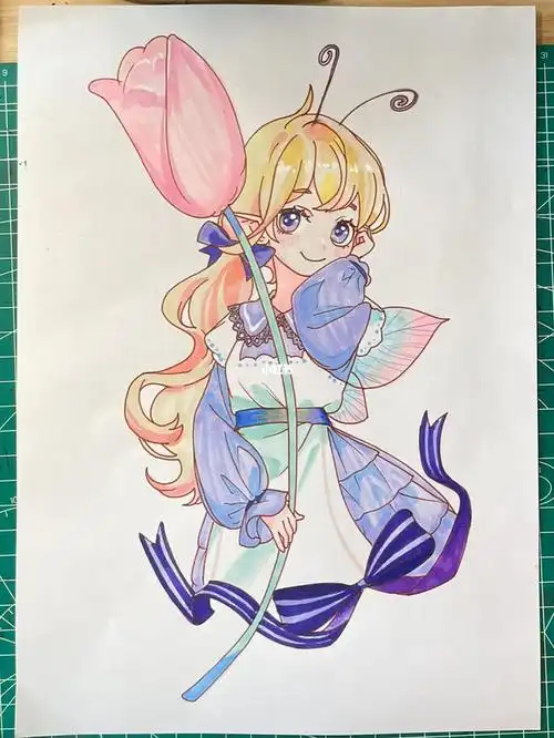 手绘动漫作品郁金香女孩