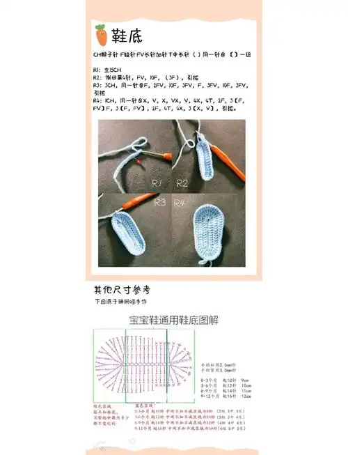 钩针宝宝鞋鞋底图解分享