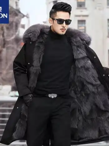 罗蒙海宁貂皮大衣派克服男水貂毛皮草中年款皮毛一体可拆卸加长款外套