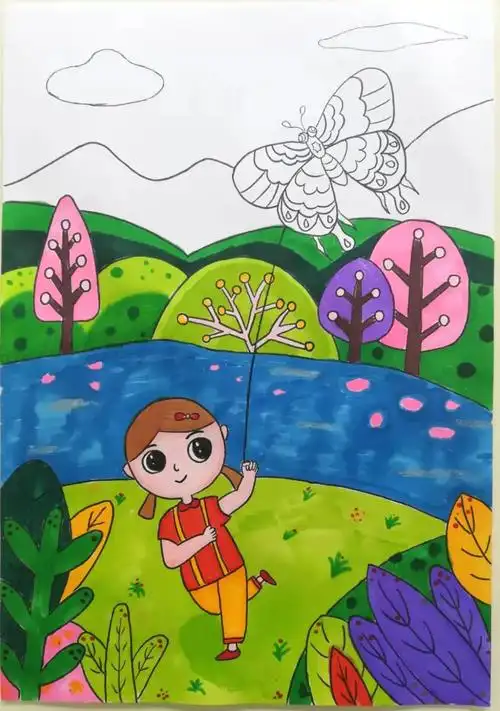 春分放风筝绘画步骤 - 智慧妈咪网