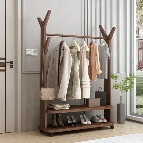 z瞏6实木衣架落地卧室家用挂衣架子现代简约室内衣帽架简易晾挂衣