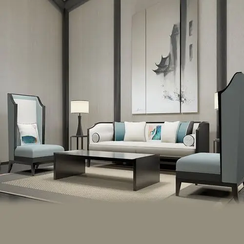 现代新中式沙发组合实木禅意沙发酒店客厅古典布艺样板房简约家具