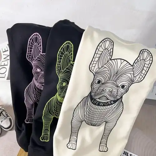 23秋冬韩国潮牌lifework新款法斗狗狗头圆领卫衣套头男女情侣同款