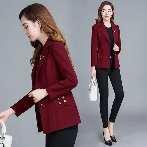 小西装女短款春秋2019新款韩版时尚休闲上衣枣红色薄款西服外套潮