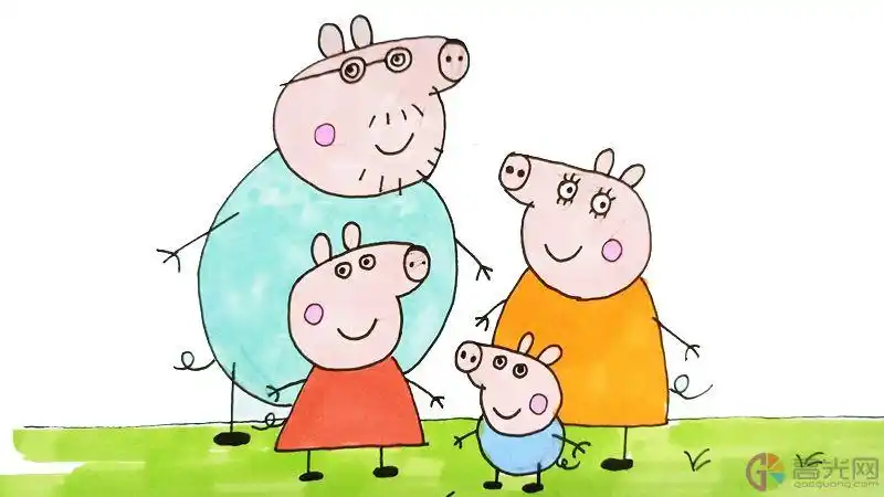 小猪佩奇全家福简笔画