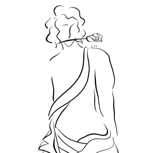 极简风抽象线条设计黑白插画简笔装饰手绘少女