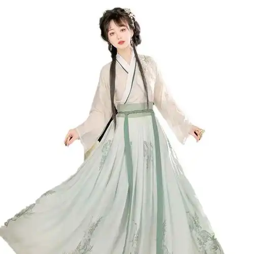 宋制汉服女款中国风交领绿色襦裙超仙气飘逸日常古装改良夏秋新款