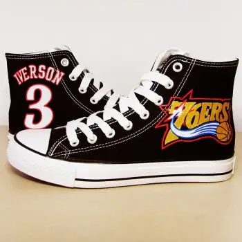 闪雷篮球队logo手绘帆布鞋湖人队热火快船费城76人运动训练篮球鞋