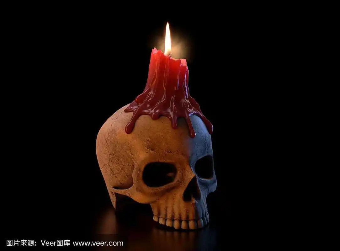 骷髅和熔化的蜡烛