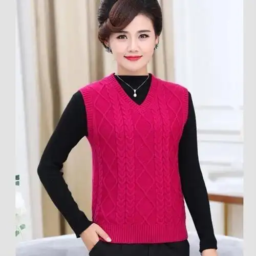 中老年毛线背心女50岁妈妈保暖中年妇女毛衣羊毛老人加厚针织大码