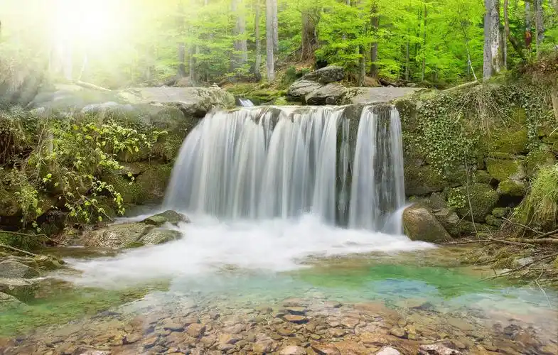 中式风水山水瀑布流水生财背景墙