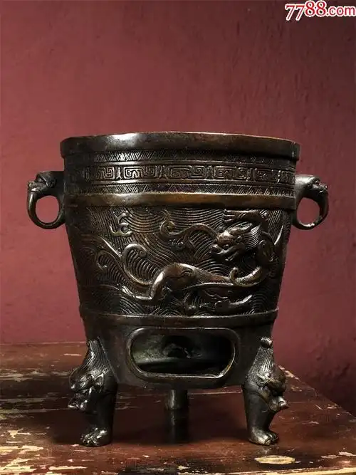 旧藏创汇时期全铜高圆碳炉(完好完整)-铜炉-7788铜器收藏