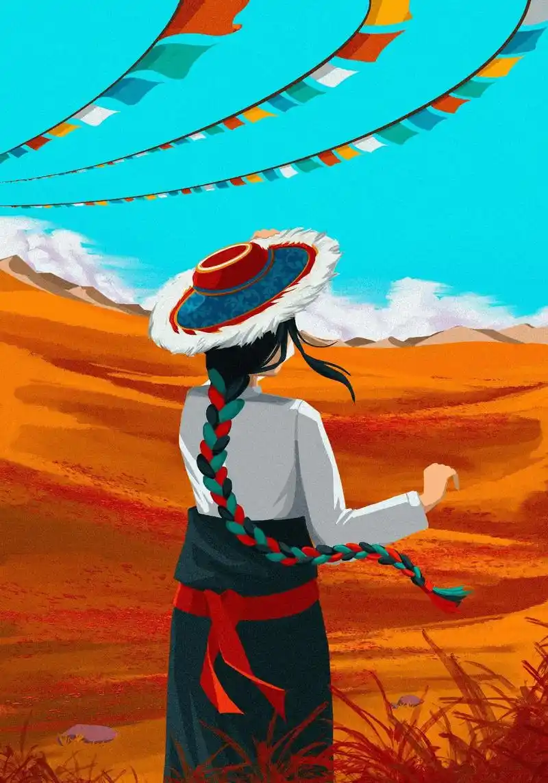 原创 #藏式插画 #藏族 #藏族女孩 画给大家的壁纸请查收