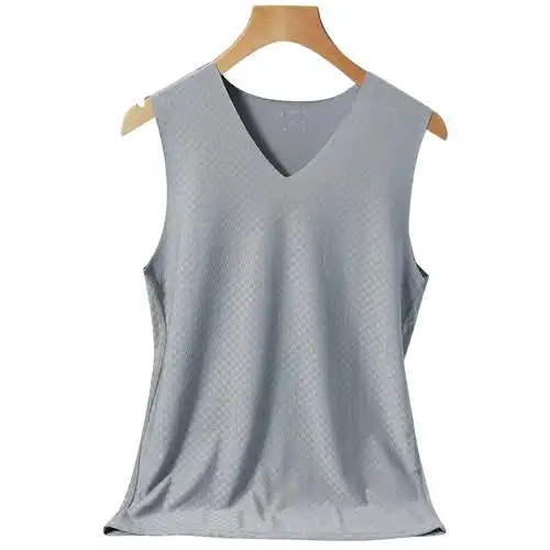 速干运动弹力紧身大码冰丝网格无痕背心男v领夏季薄款无袖t恤汗衫