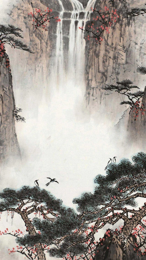 水墨山水瀑布手机端h5背景
