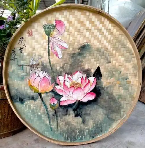 手绘簸箕画火锅店农家乐装饰品竹编田园农庄饭店餐厅墙壁挂饰挂件