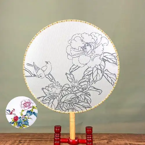 diy空白团扇学生儿童绘画扇手工扇子真丝工笔熟绢圆扇素描涂鸦扇