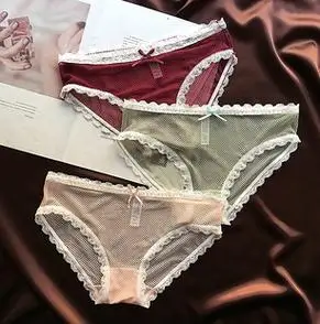 女蕾丝性感内裤低腰网纱棉裆透明火辣薄款蕾丝边诱惑三角短裤