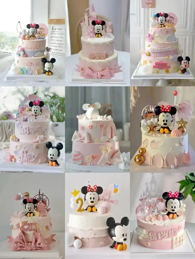 粉色的米奇蛋糕可可爱爱家里有小女宝过生日的确定你不心动吗?