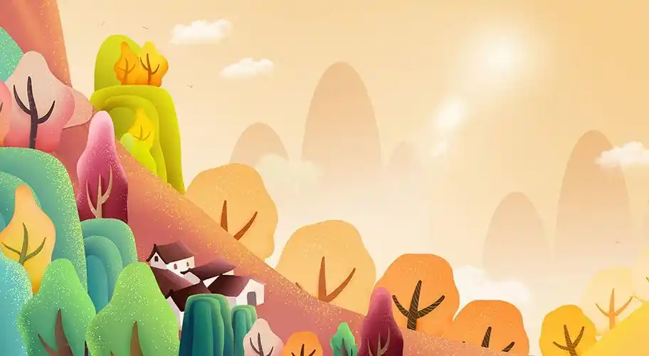 唯美秋天插画风景卡通背景免抠素材