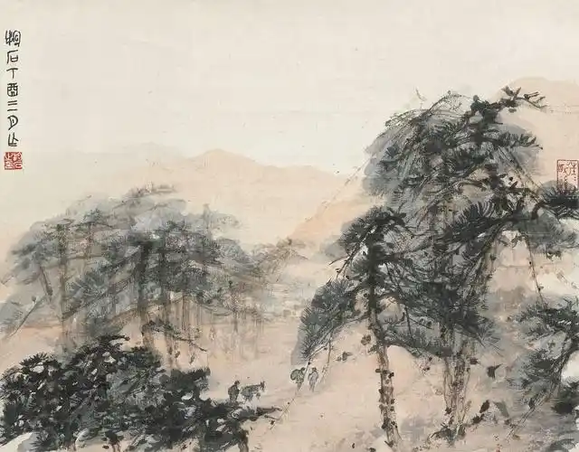 傅抱石1957年作松荫问道立轴