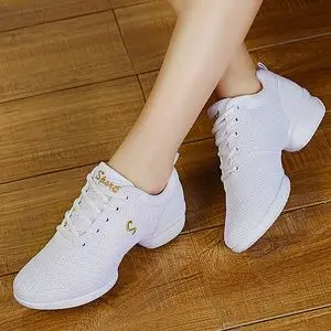 白色广场舞鞋女春秋网面广场舞女鞋旗舰店软底中年妇女妈妈跳舞鞋