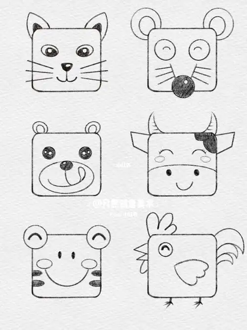 可爱的正方形小动物 儿童简笔画简笔画创意美术凡熙创意美术手工坊