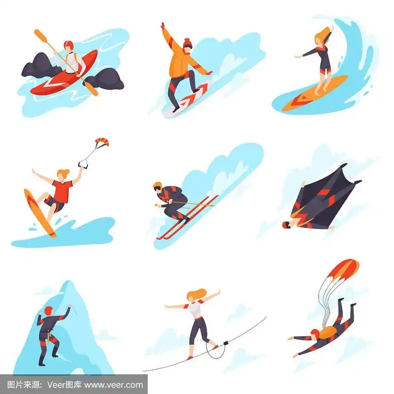 人们表演不同类型的极限运动矢量插图