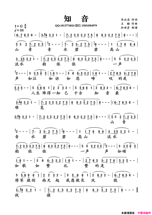 知音简谱-李谷一演唱-华而实/王酩词曲1