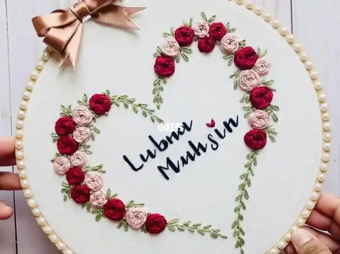 刺绣教程心形盘花好看又简单