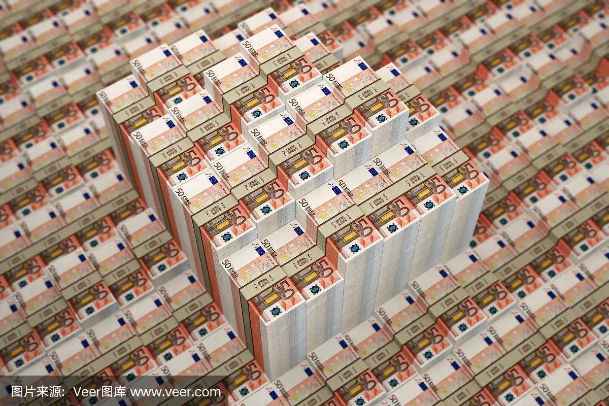 成堆的50欧元钞票
