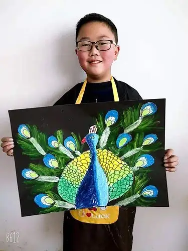 《油棒 水粉——美丽的孔雀》