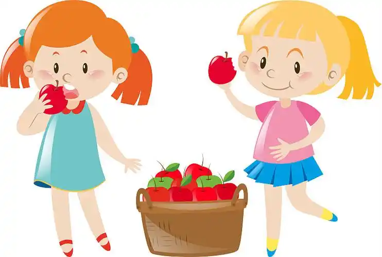 两个女孩在吃红苹果图片