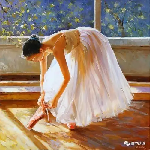 跳芭蕾舞的美女油画,舞姿画面迷人.