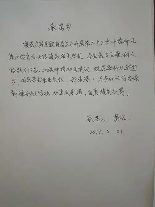 教师书写承诺书